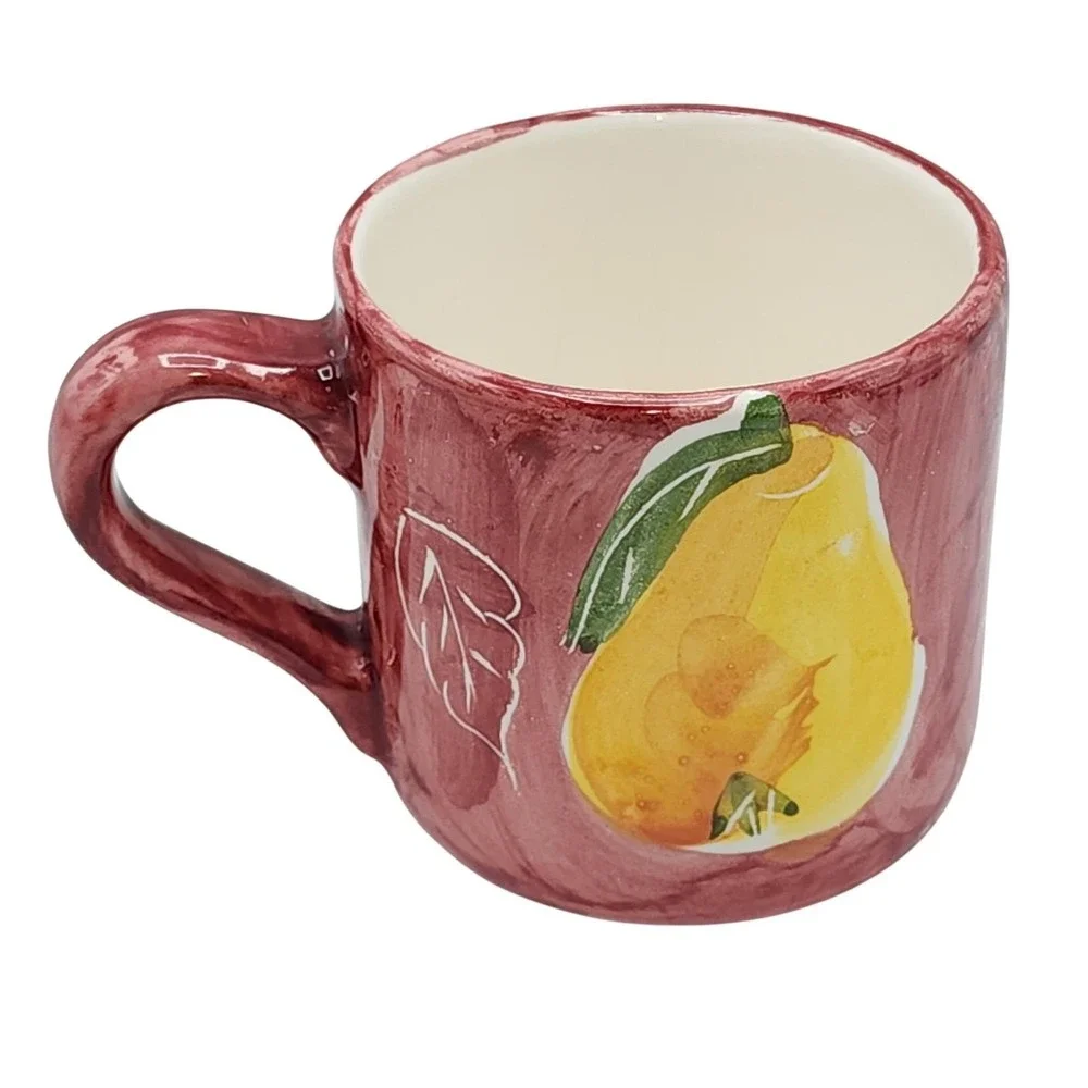 Pottery Barn Pear Fruit Ceramic Coffee Mug 14 oz Hand Painted Made in Mexico